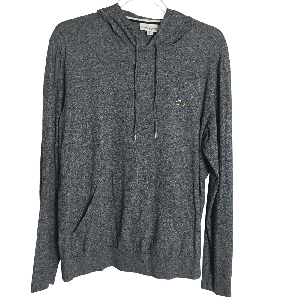 Lacoste Hoodie Mens Large Gray Regular Fit Marl Pullover Iconic Logo Sweatshirt